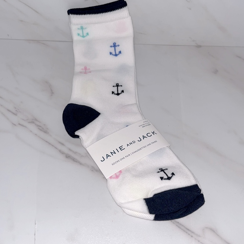 NWT Janie and Jack white anchor nautical socks 4-5 years